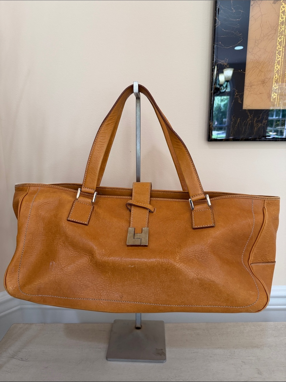 Sleek Shoulder Tote in Cognac Tan Leather